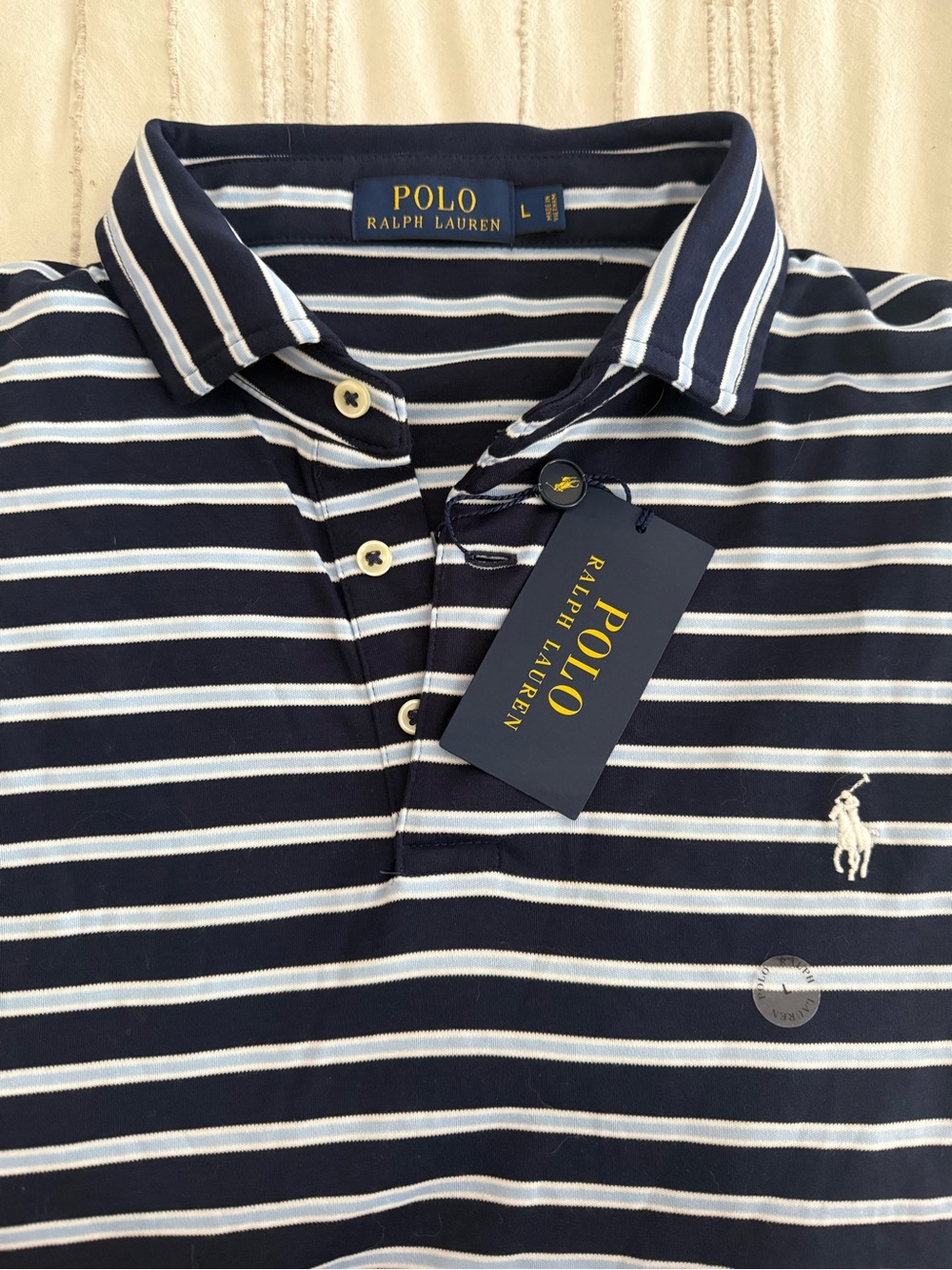 Ralph Lauren Navy and White Striped Polo Shirt